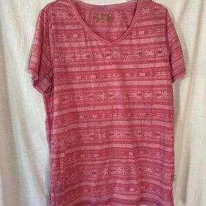 Ruff Hewn pink stripe burnout V-neck tee women's size 2X.